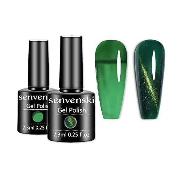 Senvenski Clignotant Vernis Gel UV Semi Permanent, Vert Bleu Scintillant Vernis Semi Permanent, Diamant Brillant Clignotant U