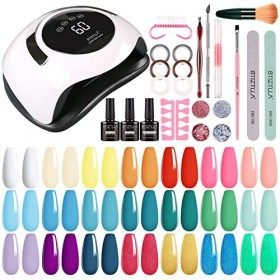 BTIZTLLA 21 Couleurs Kit Vernis Semi Permanent Gel 120W Lampe UV, Vernis Gel UV, Base et Top Coat, Matt Top Coat Machine Vern