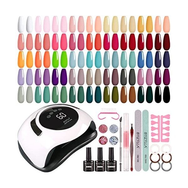 BTIZTLLA 21 Couleurs Kit Vernis Semi Permanent Gel 120W Lampe UV, Vernis Gel UV, Base et Top Coat, Matt Top Coat Machine Vern