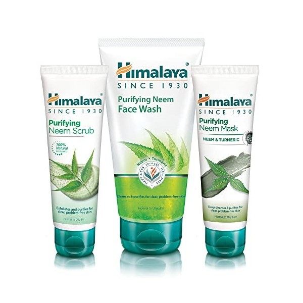 Himalaya Neem Face Wash Gel, Scrub and Mask - Solution naturelle sans savon pour hommes et femmes - Aide à minimiser, contrôl