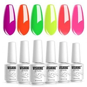 Vishine Vernis Gel Semi Permanent - Vernis à Ongles Gel UV LED Gel Polish Soak Off Nail Art Lot de 6 Couleurs Néon Jaune Oran