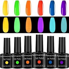 Senvenski Semi Permanent Vernis à Ongles Gel Fluorescent Lumineux Rouge Jaune Vert Bleu Violet Néon Couleur Lété Shellac Cad