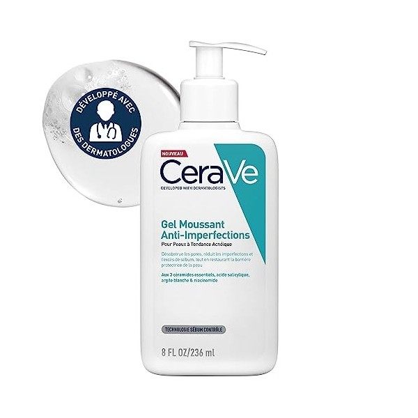CeraVe Gel Moussant Anti-Imperfections | 236 ML | Gel Nettoyant Visage Purifiant à l’Acide Salicylique | Réduit les boutons e...