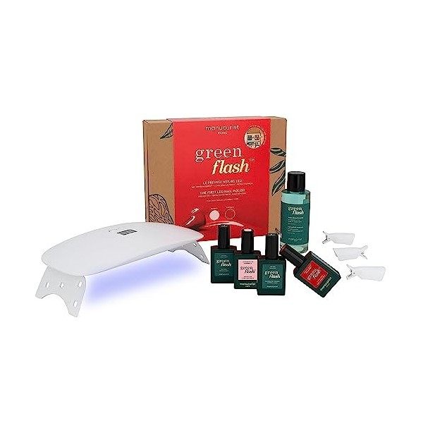 Manucurist Green Flash Essentials Coffret de Vernis à Ongles Gel LED - Lampe à Ongles LED 24W + Base Coat + Top Coat + Vernis