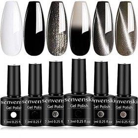 Senvenski Semi Permanent Vernis à Ongles Gel Blanc Noir Argent Gris vernis change de couleur temperature Magnétique Briller C