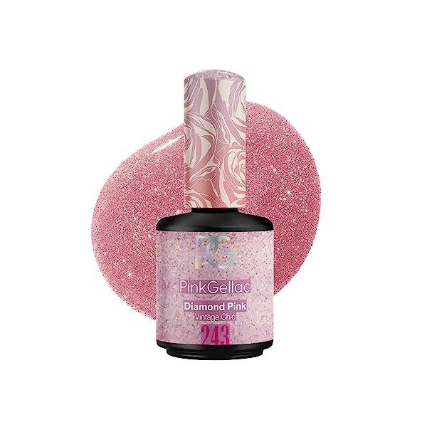 Pink Gellac Vernis Semi-Permanent - Diamond Pink 15 ml – Vernis Semi-Permanent Rose - Vernis Semi-Permanent pour 14+ Jours de