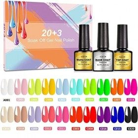 23 Pcs UV LED Gel Vernis à Ongles - SHOWNAIL 20 Couleurs Lot Vernis Semi Permanent Effet Lumineux Néon avec Base et Top, Matt