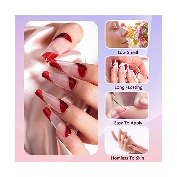 Rechoo 2pcs Vernis Semi Permanent Mat et Paillettes, Rouge Couleur Vernis Semi Permanent pour Fineliner Nail Design, 8ML*2 Ge