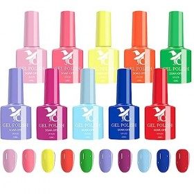 Gireatick 10 Couleurs Summer Gel Vernis à Ongles, 10pcs Orange Vif Jaune Bleu Violet Vert Rouge Couleurs, Rainbow Gel Nail Ve