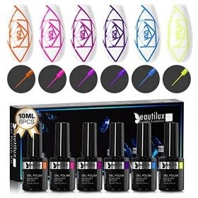 Beautilux Liner Vernis Semi Permanent Gel, 6 Couleurs Liner Vernis Gel, 10ml Orange, Rose, Violet, Violet Foncé, Bleu, Fluore