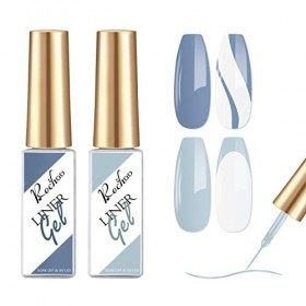 Rechoo 2pcs Liner Gel Nail Art, 8ml Bleu & Gris French Manucure Semi Permanent Liner, Morandi Couleur Ongle uv Vernis à Ongle