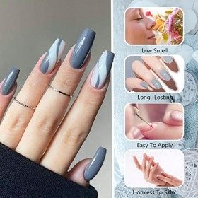 Rechoo 2pcs Liner Gel Nail Art, 8ml Bleu & Gris French Manucure Semi Permanent Liner, Morandi Couleur Ongle uv Vernis à Ongle