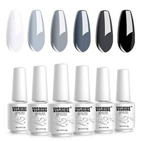 Vishine Lot de Vernis Gel Semi-Permanent 6 Couleurs Gris Vernis à Ongles Gel UV LED Soak Off Nail Art Coffret
