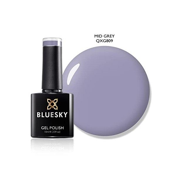 Bluesky Qxg809 Medium Gris Vernis à ongles gel UV LED Soak Off 10 ml Plus 2 LuvliNail lingettes brillantes