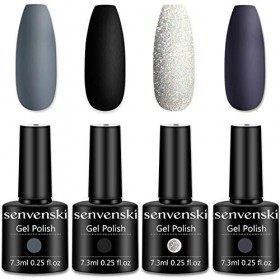 Senvenski Semi Permanent Vernis à Ongles Gel Gris Foncé Noir Blanc Violet Briller Charcoal Couleur Shellac Cadeau Soak Off UV