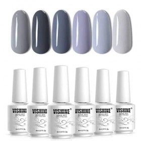 Vishine Lot de 6×8ml Vernis à Ongles Nail Gel UV LED Soak off Vernis Gel Semi Permanent Manucure Nouveauté Lot Gris