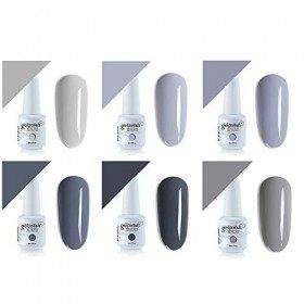 Vishine Lot de 6×8ml Vernis à Ongles Nail Gel UV LED Soak off Vernis Gel Semi Permanent Manucure Nouveauté Lot Gris
