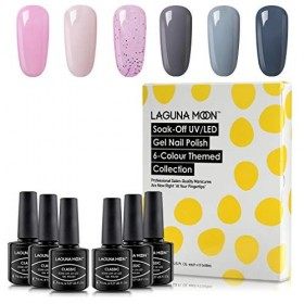 LagunaMoon™ Lot de 6 vernis à ongles gel – Rose pailleté bleu gris sarcelle audacieux kit de vernis gel haute brillance pour 