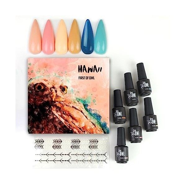 Sets Grey Owl – Kit de vernis gel UV/LED hautement pigmenté 6 x 7 ml – Qualité professionnelle – Application facile Hawaii 