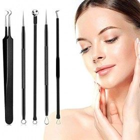 Extracteur Point Noir, [5 Pièce] Kit Extracteur Professional Pince Point Noir, Acier Inoxydable Blackhead Remover pour Retire...
