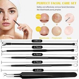 Extracteur Point Noir, [5 Pièce] Kit Extracteur Professional Pince Point Noir, Acier Inoxydable Blackhead Remover pour Retire...