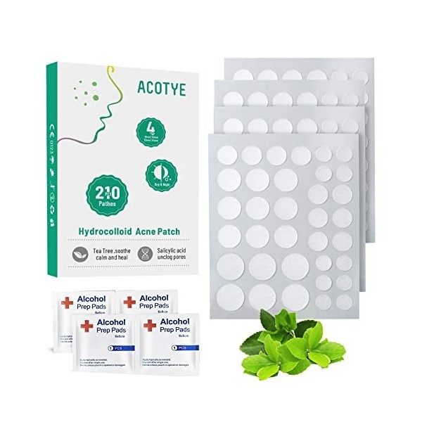 Patch Bouton ACOTYE - 210 pièces, Pimple Patch à Lhuile Darbre à thé, Acide Salicylique à 0,7% et Niacinamide, patch bouton