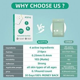 Patch Bouton ACOTYE - 210 pièces, Pimple Patch à Lhuile Darbre à thé, Acide Salicylique à 0,7% et Niacinamide, patch bouton