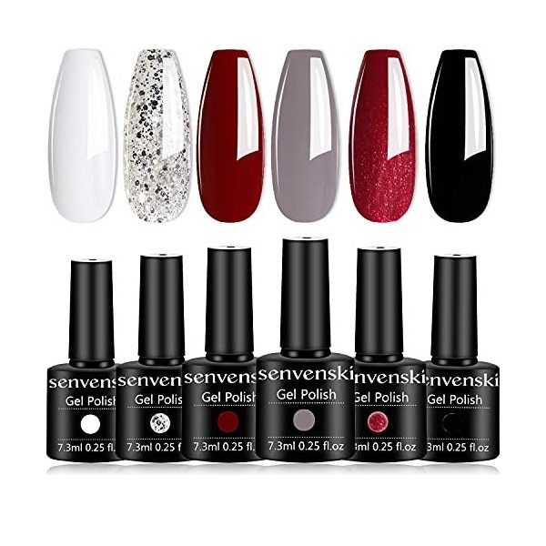 Senvenski Vernis Semi Permanent Or Argent Vernis à Ongles Gel Briller Couleur Shellac Cadeau UV LED Art Manucure Kit CS2-005