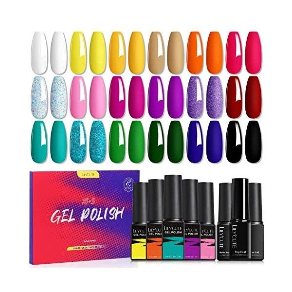 LILYCUTE Vernis Semi Permanent Lot Automne Hiver Marron de Vernis à Ongles Gels Vernis Gel Semi Permanent UV LED Soak Off 18