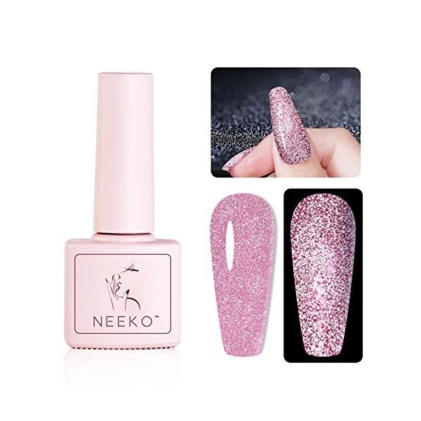 NEEKO 12ml Vernis à Ongles Gel Pailleté Réfléchissant Rose, Vernis à Ongles Gel Pailleté Scintillant, Vernis à Ongles Gel Bri