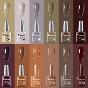 VENALISA Vernis à ongles Semi-permanent Gel Polish 12 pcs Lot de Vert Marron Violet Or Gel Couleur Ongle UV/LED Nude set de v