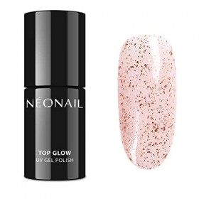 NEONAIL Vernis Semi Permanent Top Coat 7,2 ml Vernis Gel UV Semi Permanent Top Glow Rose Gold Flakes Top Coat Vernis à Ongles