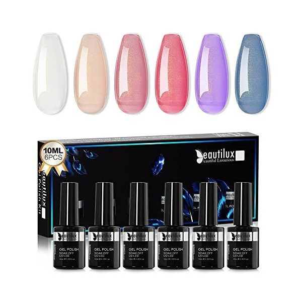 Beautilux Vernis À Ongles Base Coat 2 en 1 Gel Nail Polish Set, 6 Nude Couleurs 10 ml Gel Ensembles pour DIY Nail Art Manucur