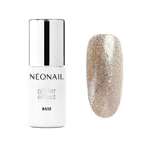 NEONAIL Vernis Semi Permanent Base Coat 7,2 ml Vernis Gel UV Semi Permanent Glitter Effect Base Gold Twinkle Base Vernis à On