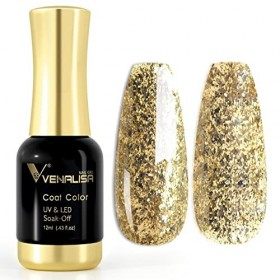 Venalisa Vernis à ongles gel Soak Off pour débutant à la maison ou en salon de manucure - Doré à paillette, 12 ml