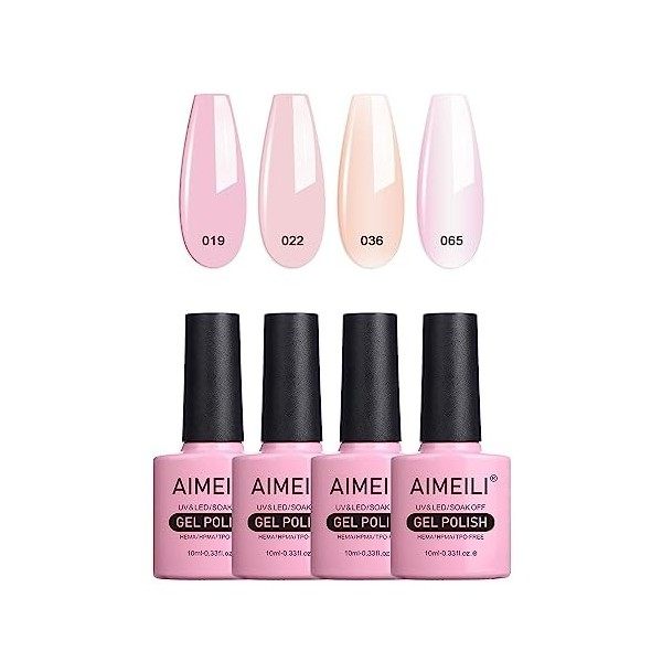 AIMEILI 4 Couleurs 10ml Vernis Semi Permanent Naturel Nude Rose Pastel, Lot Vernis à Ongles Gel UV LED Nail Polish Soak Off M