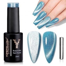 YOKEFELLOW Vernis Semi Permanent Magnétique Holographique Pailleté Cat Eye 10ML Soak Off Vernis à Ongles Gels Semi Permanents