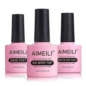 AIMEILI No Wipe Top Coat Base Coat Matte Top Coat Vernis Semi Permanent Kit 3 * 10ML Vernis à Ongles Gel UV LED Nail Polish S