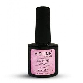 Vishine No Wipe Top Coat Vernis à Ongles Gel Semi Permanent Long Wear Gel Polish Soak-Off UV & LED 10ml