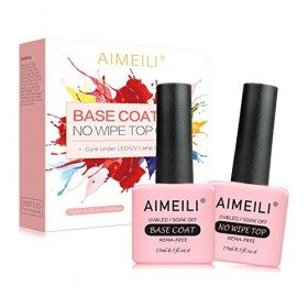 AIMEILI 2 * 15ml No Wipe Top Coat et Base Semi Permanent Vernis à Ongles Base et Top Coat Vernis Set
