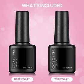 COSCELIA Base Coat & No Wipe Top Coat Kit Set Vernis Semi Permanent Soak Off UV LED SET Gel UV Vernis à Ongles 2*8ml