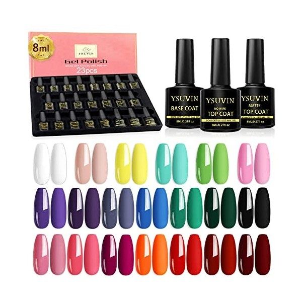 YSUVIN Vernis Gel UV Semi Permanent, 23PCS Lot Vernis à Ongles Noël Rouge Vert Pastel Rose Automne Hiver Manucure Kit Soak Of