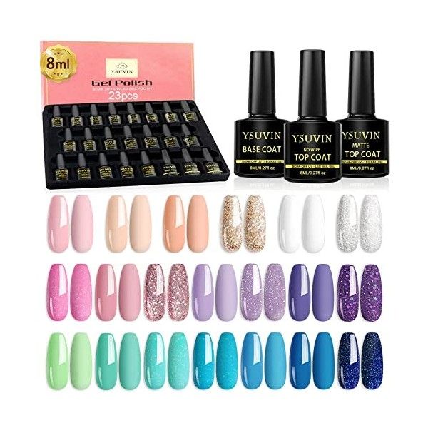 YSUVIN Vernis Gel UV Semi Permanent, 23PCS Lot Vernis à Ongles Noël Rouge Vert Pastel Rose Automne Hiver Manucure Kit Soak Of