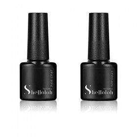Shelloloh 2Pcs 7ml No Wipe Top et Base Coat Vernis Semi Permanent Gel Set Soak off UV LED Gel Longue Durée Base Top Coat Fini