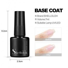Shelloloh 2Pcs 7ml No Wipe Top et Base Coat Vernis Semi Permanent Gel Set Soak off UV LED Gel Longue Durée Base Top Coat Fini