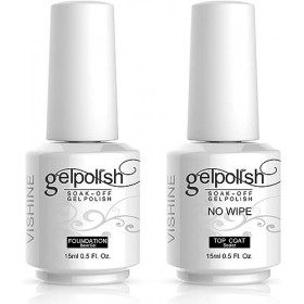 Vishine No Wipe Top Coat & Base Coat Lot Vernis de Base et Finition Vernis à ongles Gel Semi-permanent Manucure Kit Coffret 1