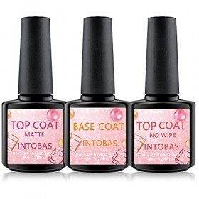 INTOBAS No Wipe Top Coat et Base Coat Semi Permanent Vernis à Ongles Base et Top Coat Vernis Gel Nail Polish Set UV LED Soak 