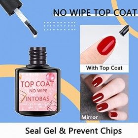 INTOBAS No Wipe Top Coat et Base Coat Semi Permanent Vernis à Ongles Base et Top Coat Vernis Gel Nail Polish Set UV LED Soak 