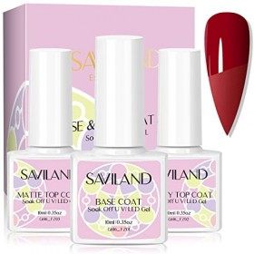 Saviland 3 PCS Kit de Base et Top Coat Vernis Semi Permanent 【Facile et Rapide】, No-Wipe Top Coat 【Matte & Glissant】, Base Co