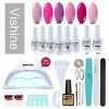 Vishine 48W Lampe LED UV Kit Complet Vernis Semi-Permanent,6 Couleurs le plus demandé, No wipe Top Coat Base Coat,Complet Acc